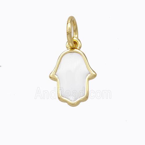 Copper Hamsahand Pendant White Enamel Gold Plated