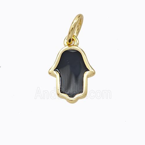 Copper Hamsahand Pendant Black Enamel Gold Plated