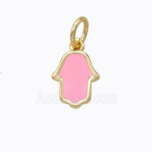 Copper Hamsahand Pendant Pink Enamel Gold Plated