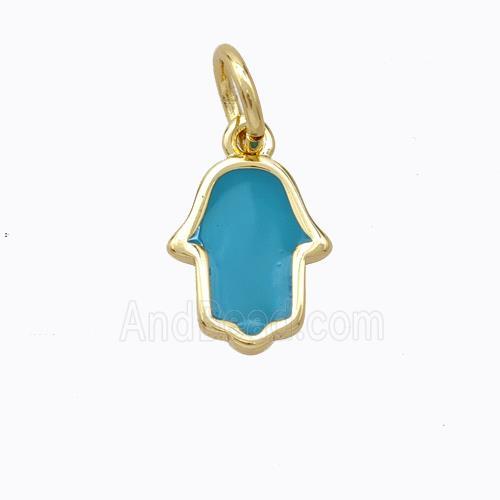 Copper Hamsahand Pendant Teal Enamel Gold Plated