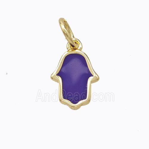 Copper Hamsahand Pendant Purple Enamel Gold Plated