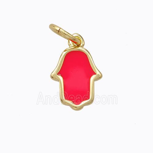 Copper Hamsahand Pendant Red Enamel Gold Plated