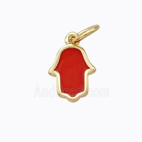 Copper Hamsahand Pendant Red Enamel Gold Plated