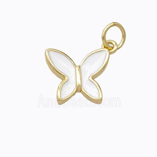 Copper Butterfly Pendant White Enamel Gold Plated