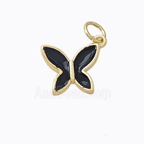 Copper Butterfly Pendant Black Enamel Gold Plated