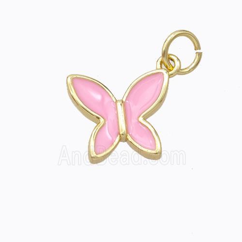 Copper Butterfly Pendant Pink Enamel Gold Plated