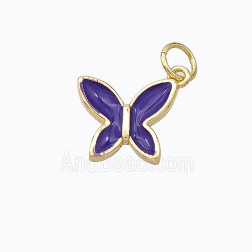 Copper Butterfly Pendant Purple Enamel Gold Plated
