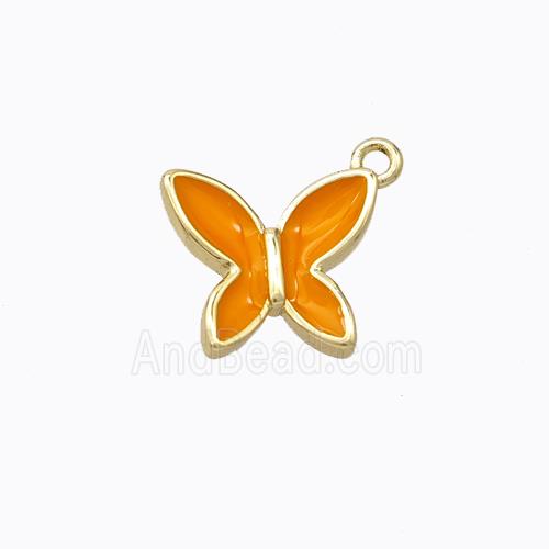 Copper Butterfly Pendant Orange Enamel Gold Plated