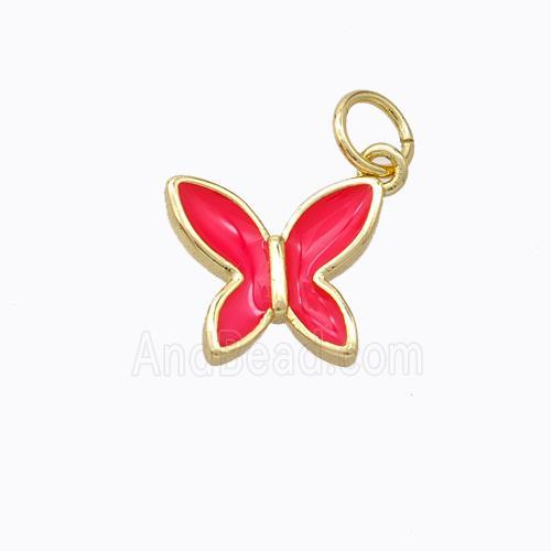 Copper Butterfly Pendant Red Enamel Gold Plated