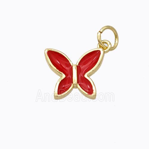 Copper Butterfly Pendant Red Enamel Gold Plated