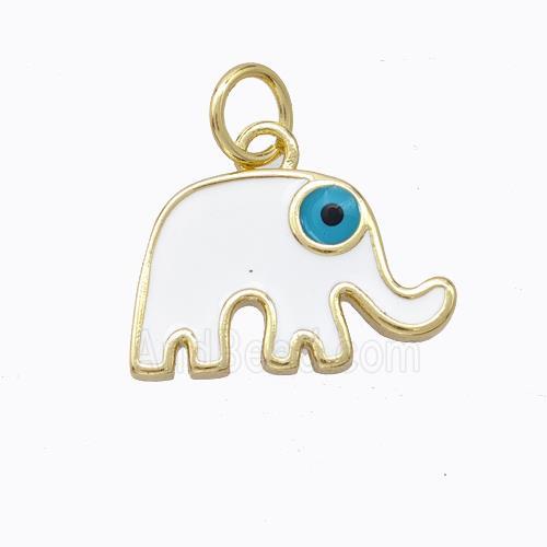 Copper Elephant Pendant White Enamel Gold Plated