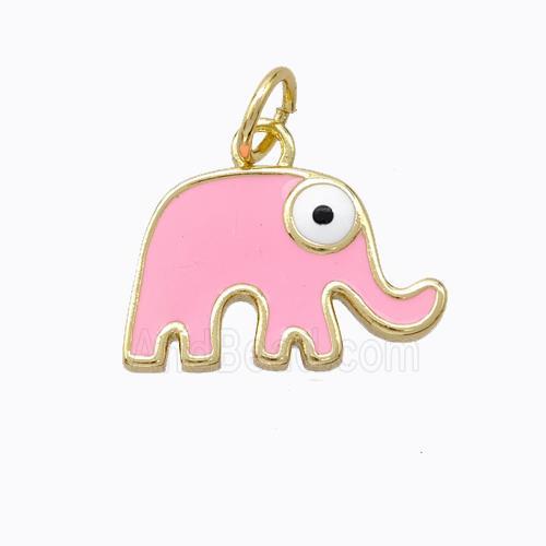 Copper Elephant Pendant Pink Enamel Gold Plated