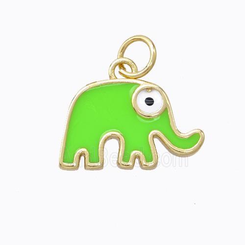 Copper Elephant Pendant Green Enamel Gold Plated