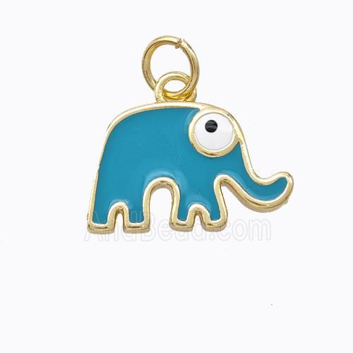 Copper Elephant Pendant Teal Enamel Gold Plated