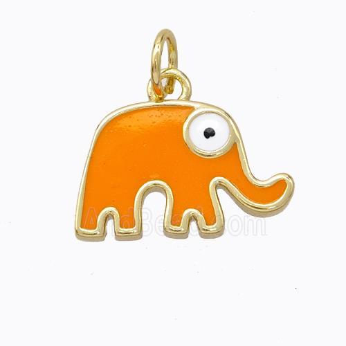 Copper Elephant Pendant Orange Enamel Gold Plated