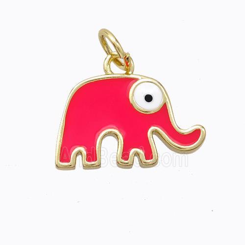 Copper Elephant Pendant Red Enamel Gold Plated