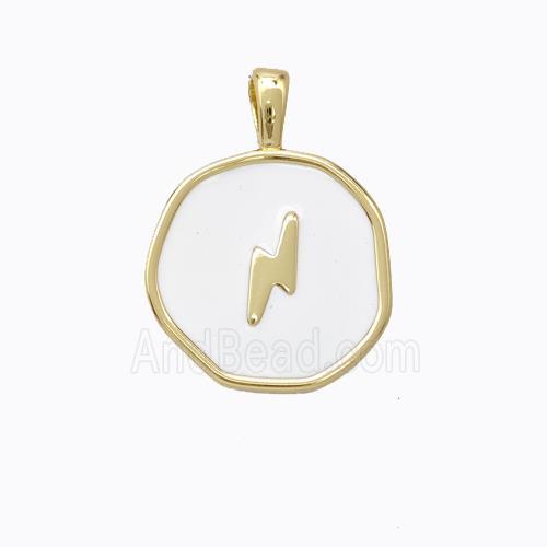 Copper Lightning Pendant White Enamel Circle Gold Plated