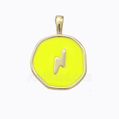 Copper Lightning Pendant Yellow Enamel Circle Gold Plated