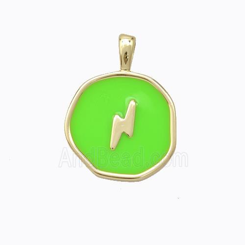 Copper Lightning Pendant Green Enamel Circle Gold Plated