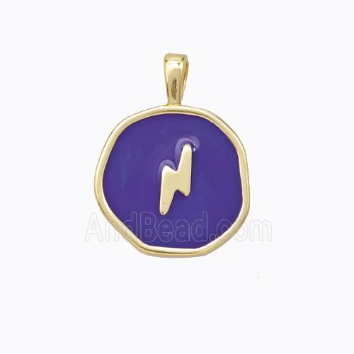 Copper Lightning Pendant Purple Enamel Circle Gold Plated