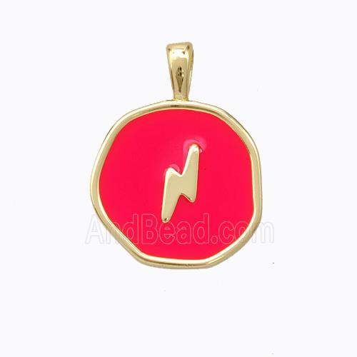 Copper Lightning Pendant Red Enamel Circle Gold Plated
