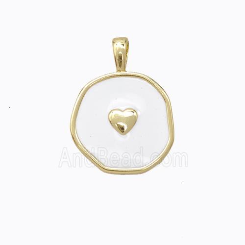 Copper Heart Pendant White Enamel Circle Gold Plated