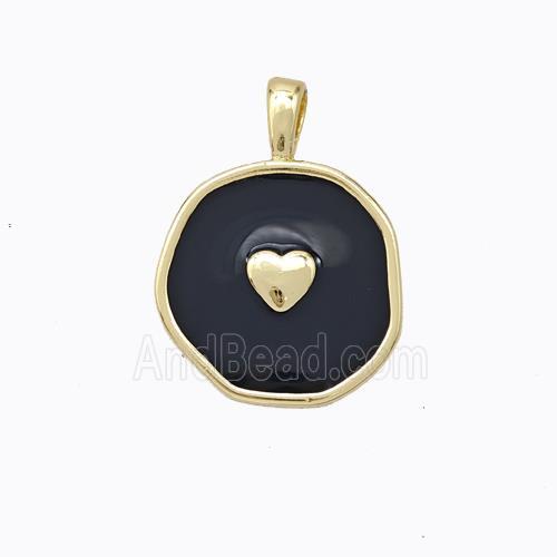Copper Heart Pendant Black Enamel Circle Gold Plated