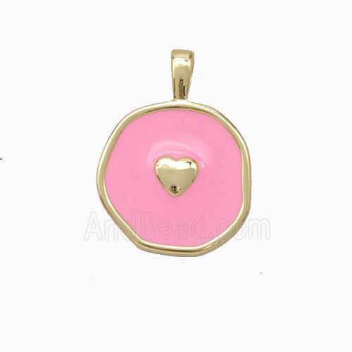 Copper Heart Pendant Pink Enamel Circle Gold Plated