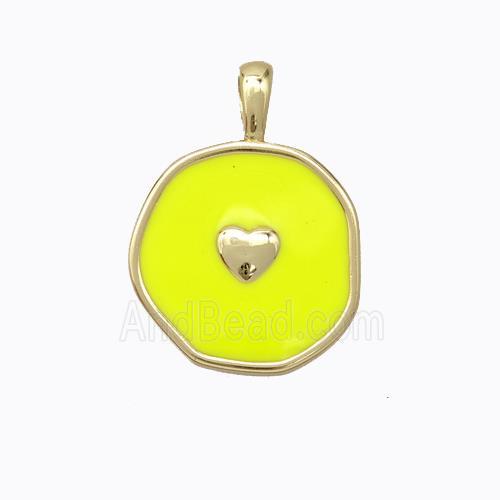 Copper Heart Pendant Yellow Enamel Circle Gold Plated