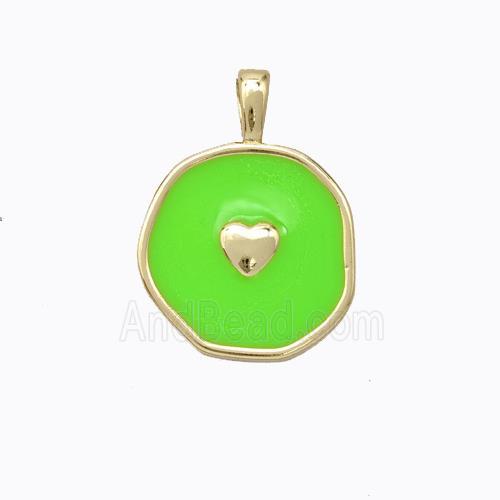 Copper Heart Pendant Green Enamel Circle Gold Plated