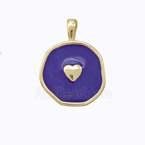 Copper Heart Pendant Purple Enamel Circle Gold Plated