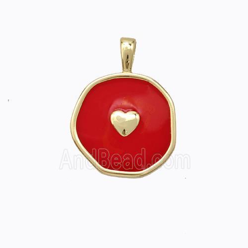 Copper Heart Pendant Red Enamel Circle Gold Plated
