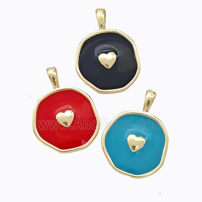 Copper Heart Pendant Enamel Circle Gold Plated Mixed