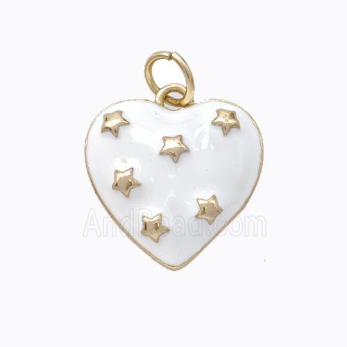 Copper Heart Pendant White Enamel Star Gold Plated