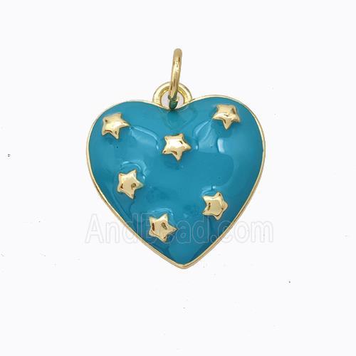 Copper Heart Pendant Teal Enamel Star Gold Plated
