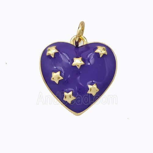 Copper Heart Pendant Purple Enamel Star Gold Plated
