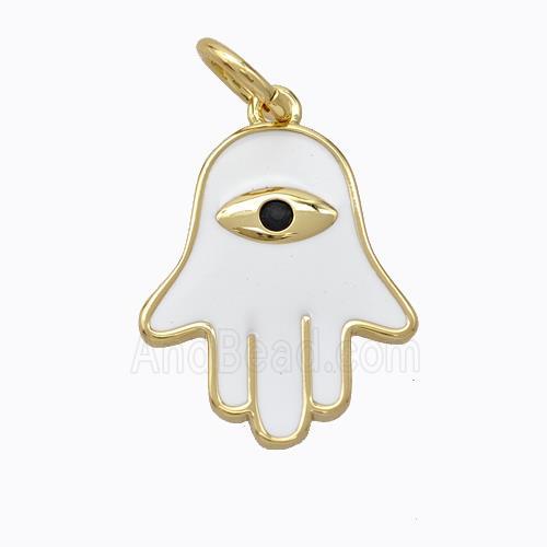 Copper Hamsahand Pendant White Enamel Eye Gold Plated