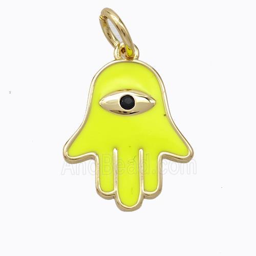 Copper Hamsahand Pendant Yellow Enamel Eye Gold Plated