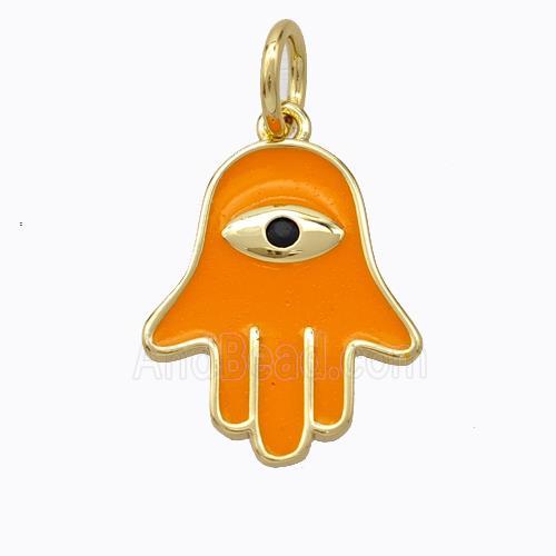 Copper Hamsahand Pendant Orange Enamel Eye Gold Plated