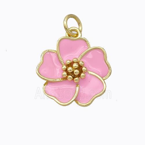 Copper Flower Pendant Pink Enamel Gold Plated