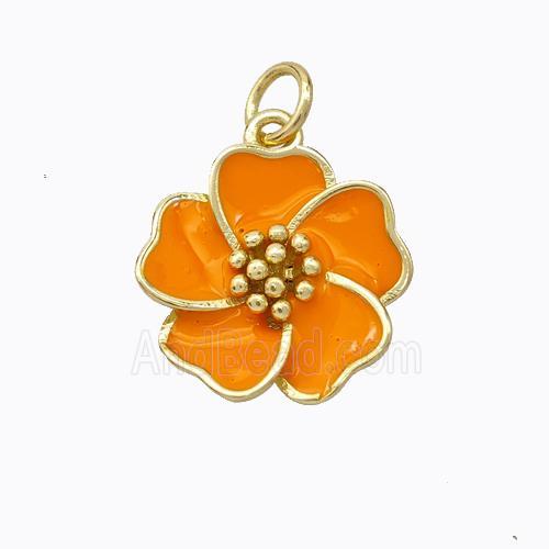 Copper Flower Pendant Orange Enamel Gold Plated