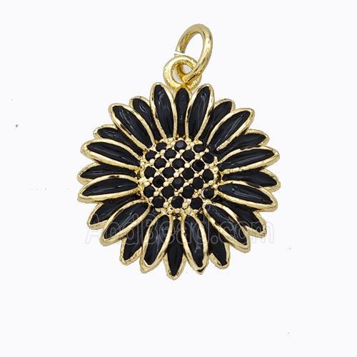 Copper Sunflower Pendant Black Enamel Gold Plated