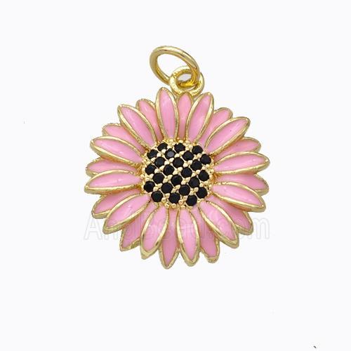 Copper Sunflower Pendant Pink Enamel Gold Plated