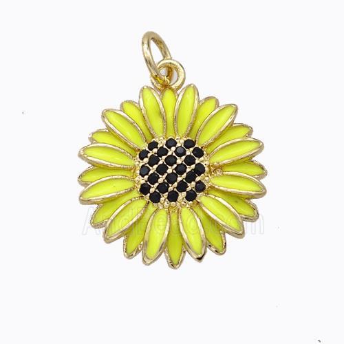 Copper Sunflower Pendant Yellow Enamel Gold Plated