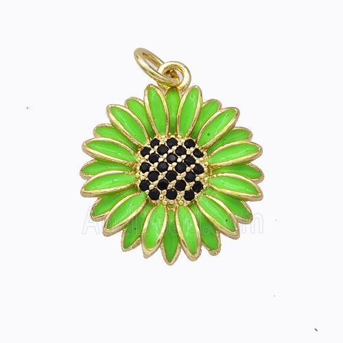 Copper Sunflower Pendant Green Enamel Gold Plated