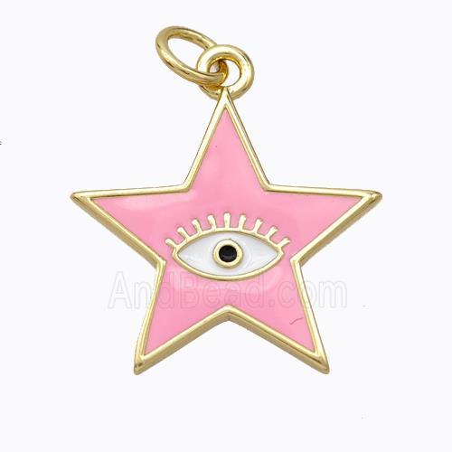 Copper Star Pendant Pink Enamel Eye Gold Plated