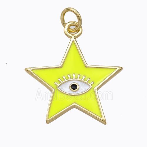 Copper Star Pendant Yellow Enamel Eye Gold Plated