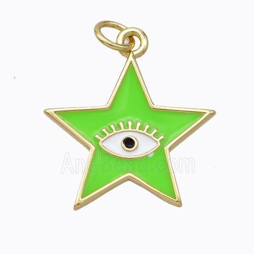 Copper Star Pendant Green Enamel Eye Gold Plated