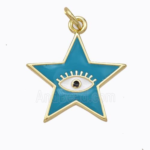 Copper Star Pendant Teal Enamel Eye Gold Plated