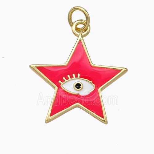 Copper Star Pendant Red Enamel Eye Gold Plated